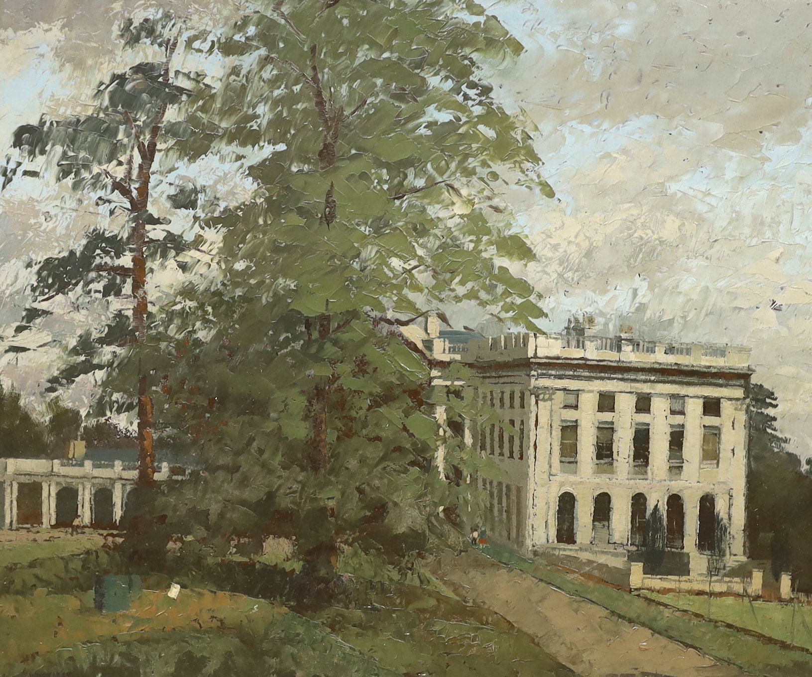 Harold Workman RBA (1897–1975), impasto oil on board, Stately House, signed, 48 x 58cm